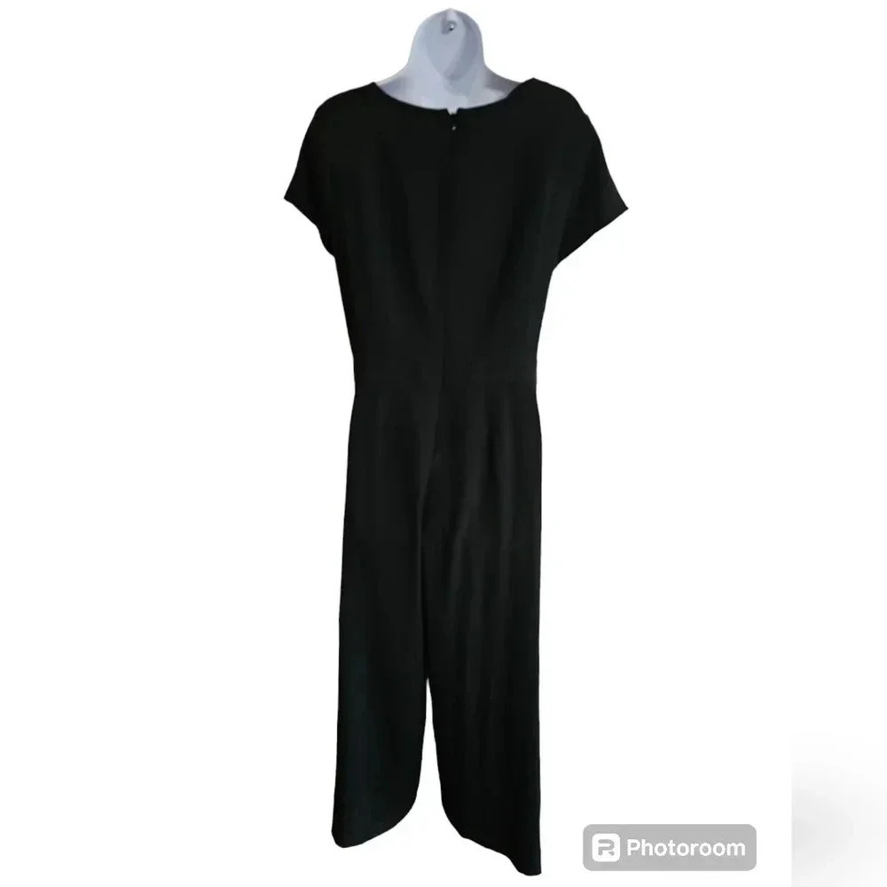 LOFT Outlet Black Short Sleeve Wide Leg Jumpsuit Size 6 Classic Career Preppy - Picture 5 of 9